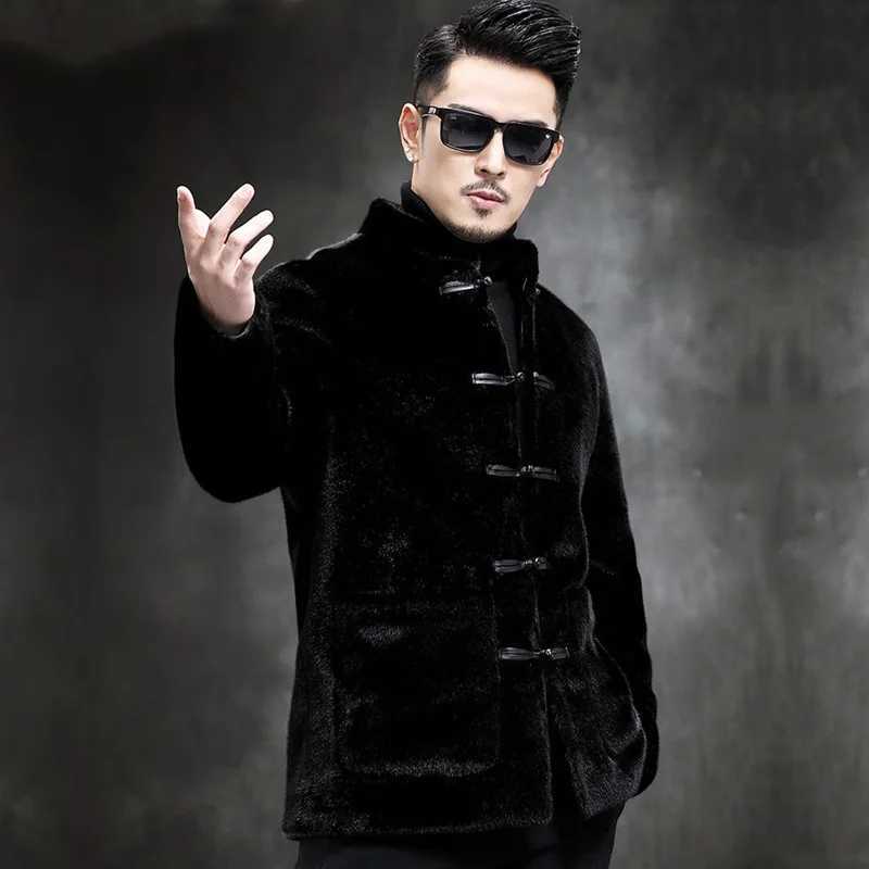 Autumn Winter Luxury Brand Faux Fur Coat Men Button Thick Warm Fur Coat Long Sleeve Jacket Stand Collar Free ShippingXJ241102