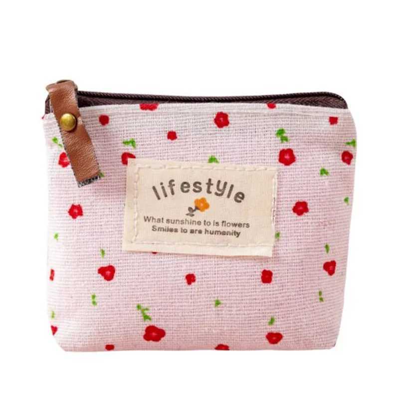 Fi Flower Pattern Coin Purses Small Fresh Canvas Coin Wallet Lady Girls Earphe Coin Key Mey Storage Bag Zipper PouchXJ241111