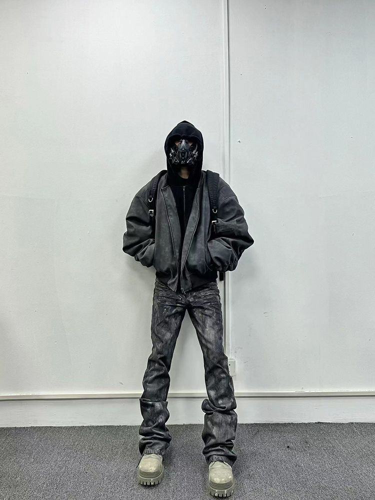 Mauroicardi Spring Oversized Vintage Black Faux Suede Leather Jacket Men Zipper Fake 2 Piece Designer Clothes Hoodie 2024