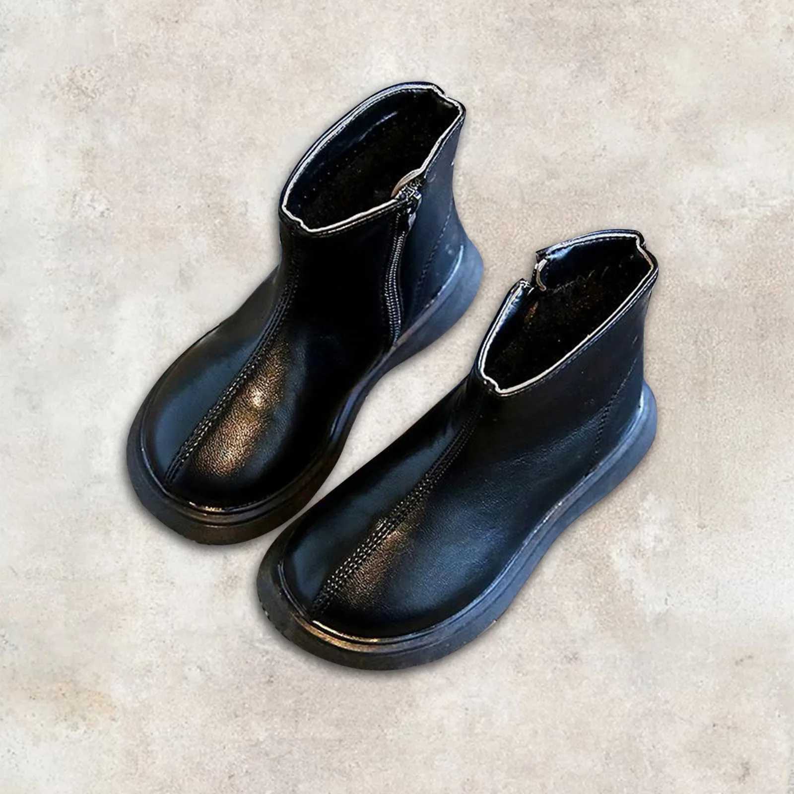 Childrens Fashion Boots Autumn Winter Warm Snow Shoes Baby Shoes Boys Casual Shoes High Quality Retro Leather Boots M241102