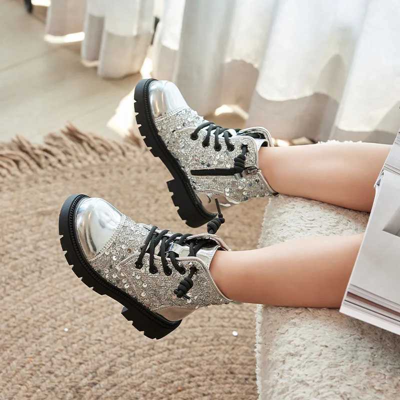 Childrens leisure boots autumn and winter girls sequined princess shoes outdoor childrens non slip soft soled short boots fashion show shoes M241102
