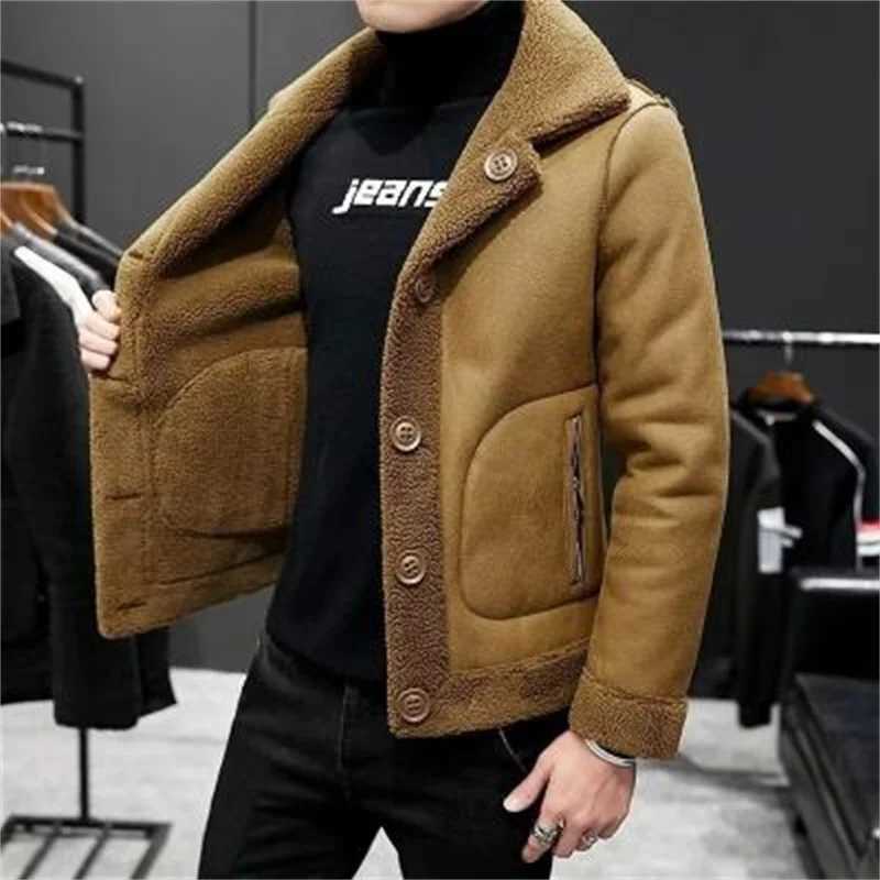 2023 autumn and winter new mens fashion trend suede double-sided leather jacket mens casual travel warm jacket W241102