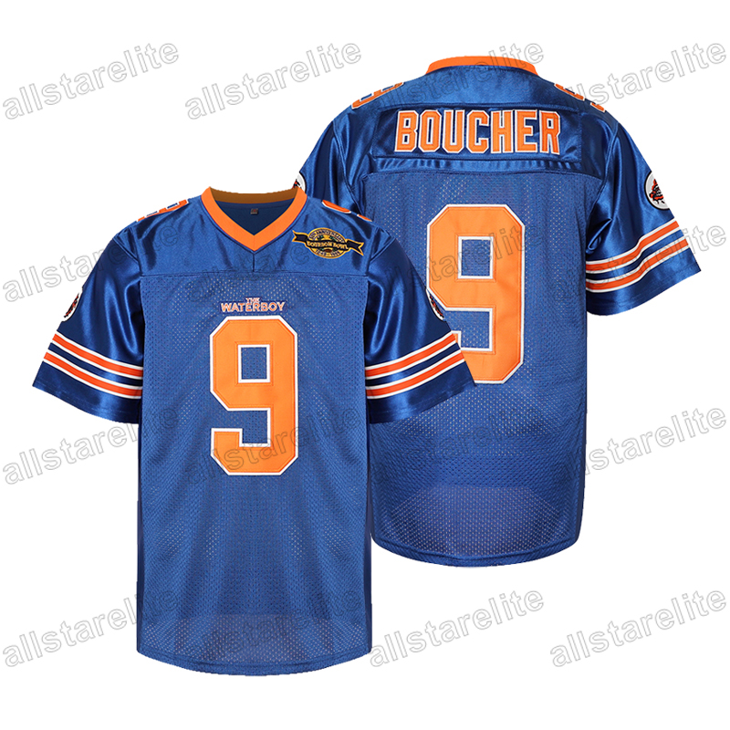 Movie The Water Bobby BOUCHER #9 Football Mens Casual Sports Tee with V-Neck Mud Dogs Bourbon Bowl Sewing Soccer Jersey