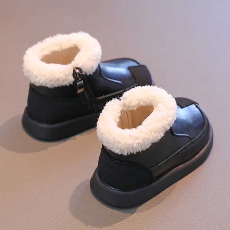 Winter childrens thick soled fluffy girls cotton boots fashion patch work version childrens tight ankle boots side zipper M241102