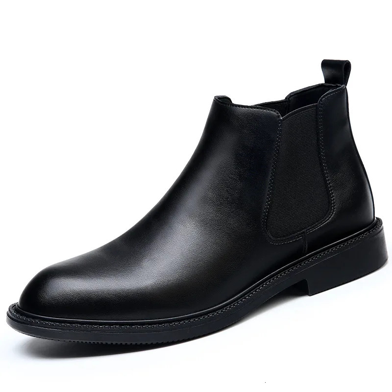 Men's Solid Color Leather Ankle hot Boots for Fall/Winter 2024 - Warm Wool Lining