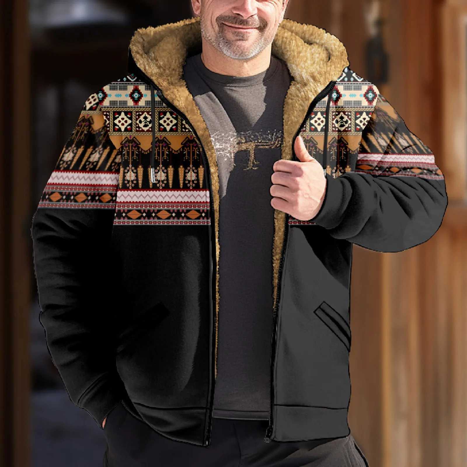 Mens Zipper Hoodie Buffalo Pattern Printed Casual Winter Clothing Long Sleve Sportswear Casual Hoodie Jacket Coat W241102