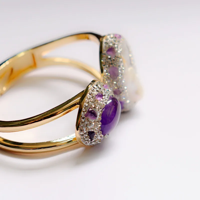 Natural Baroque Pearl Bracelet for Women Raw Stone Amethyst Set with Czech Diamonds Luxury Jewelry