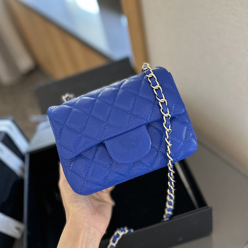 17CM 10 Colors Caviar Leather Classic Mini Square Quilted Shoulder Bags Turn Buckle Makeup Vanity Card Holder Crossbody Handbag Timeless Cute Luxury Designer Purse