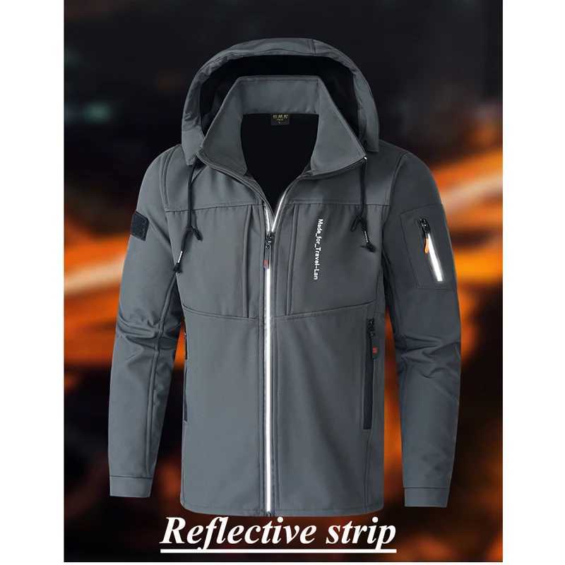 Autumn and winter mens SKI Windbrr jacket fashionable mens Flce warm hiking hooded jacket mens military waterproof jacket clothing W241102