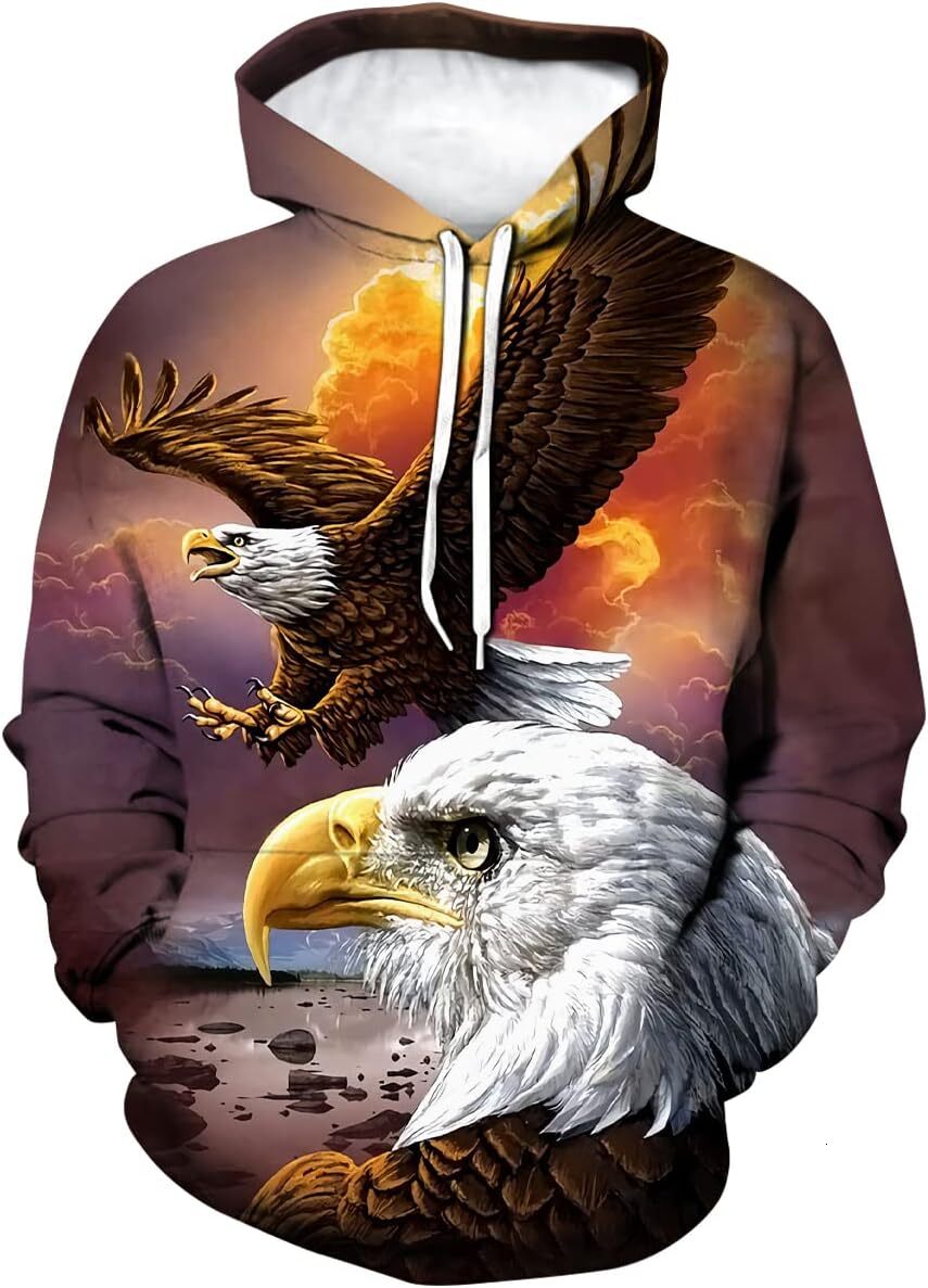 Hoodie for Mens Womens Mens Bald Eagle Hoodie Autumn Winter Long Sleeve Pullover Animal Theme Soaring eagle Hoodie Graphic Hoodies sweatshirt Pullover