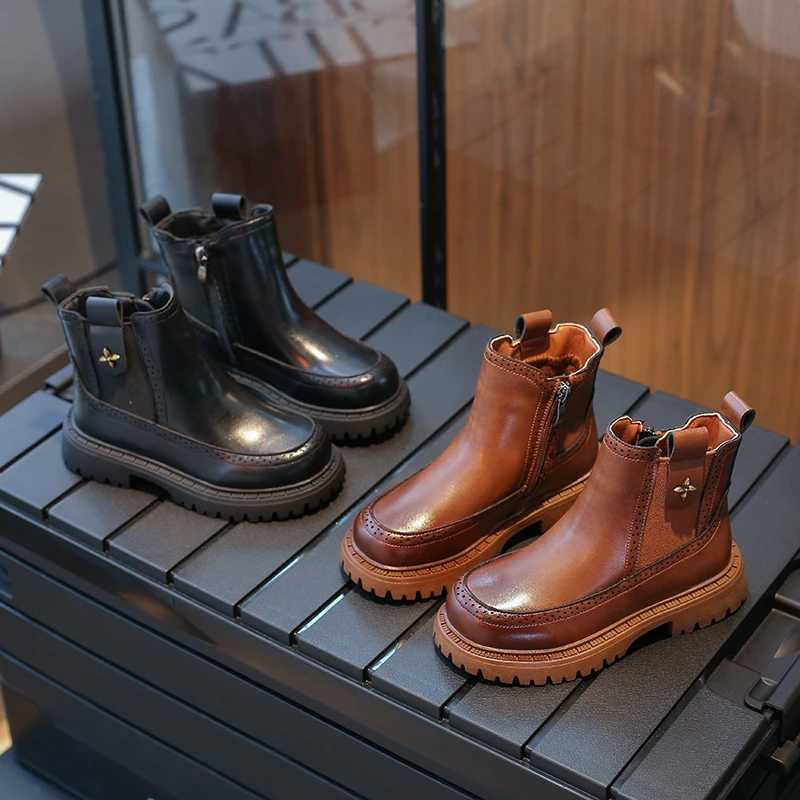 Fashion Kids Girls Short Boots Versatile Retro French Sle Solid Color Children Chelsea Boots Drop Shipping Classic Simple M241102