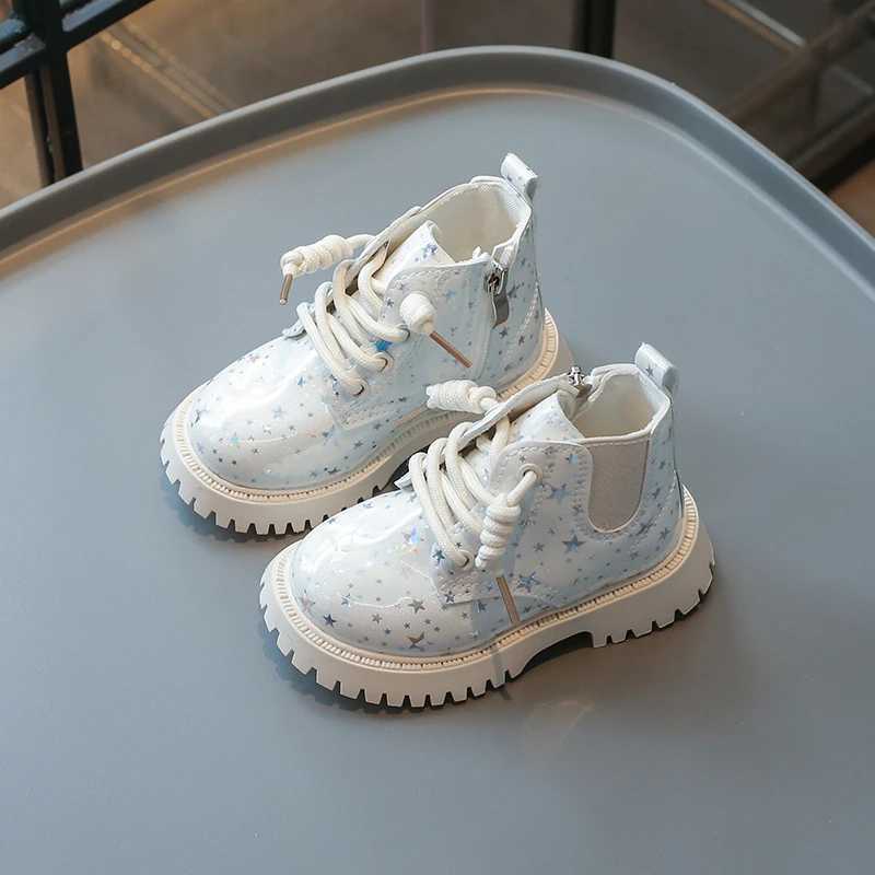 New Childrens Girls Leather Boots Spring Autumn Princess Short Boots Fashion Gloss PU Childrens Thick Bottom Leather Boots M241102