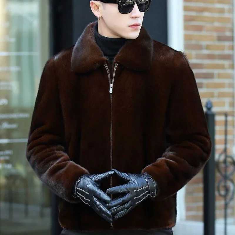 New Mens Winter Jacket Faux Fur Coat Long Sleeve Tops High-end Luxury Designer Clothing Plus Size Fashion Hooded Lapel JacketXJ241102