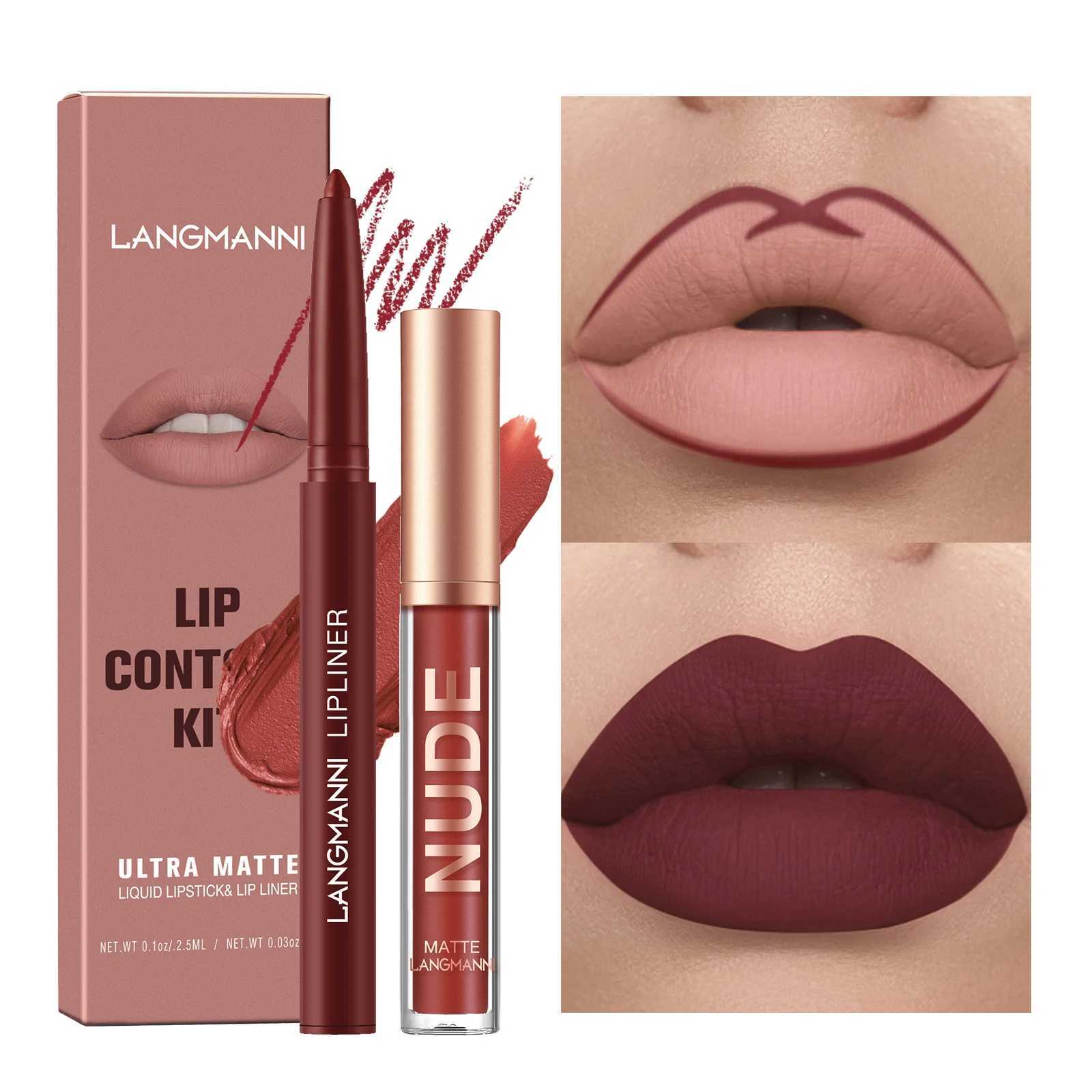 2-piece lip gloss and lip liner set matte finish non stick cup long-lasting lip color and liner combination perfect for defining lips W241101