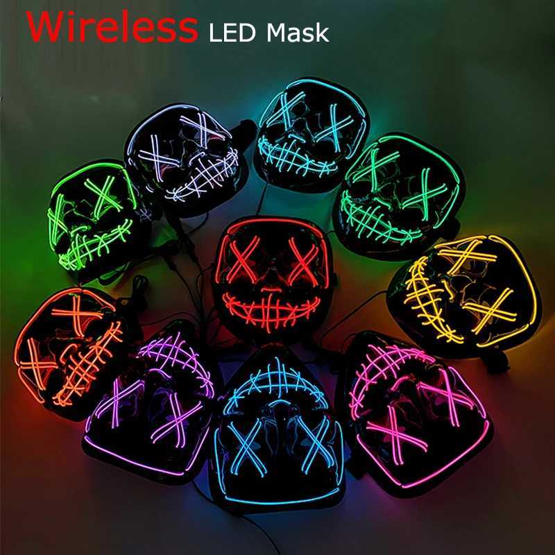 Lanjia Wireless Neon LED Luminous Used For Makeup Halloween Party Adult Children Mask Bar Decoration Horror Prop Y C B
