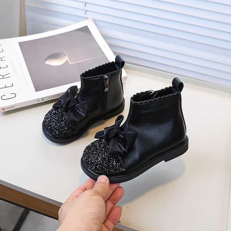 Girls ankle boots Korean Sle sequined childrens princess boots butterfly bow Versatile childrens tight short boots Spring and Autumn fashion M241102