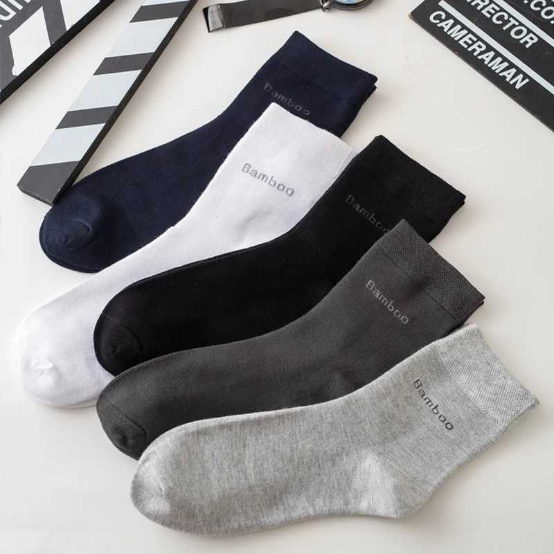 10Pairs/lot Men Bamboo Fiber Casual Black White Business Anti-Bacterial Breatheable Male Sock High Quality Size 38-45 LX241102