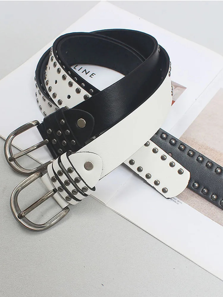 DEAT Fashion Womens Waistband Spicy Girl Retro Punk Style Double Row Rivet Belt Versatile Niche Spring 2024 7AB34 240326