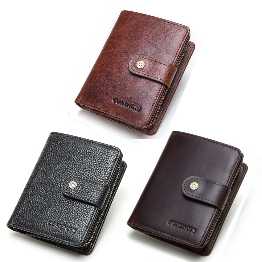 RFID Vintage Genuine Leather Wallet Men with Coin Wallets Small Zipper Walet with Card Holders Man Purse Carteira Masculina 2022