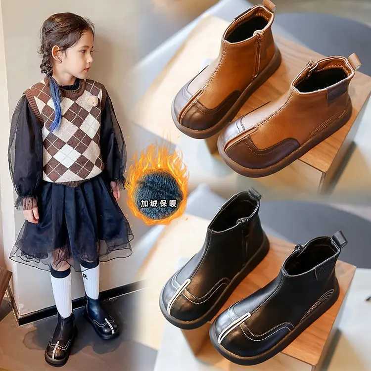New childrens side zipper short boots autumn fashion casual boys and girls plush warm leather shoes baby snow boots M241102