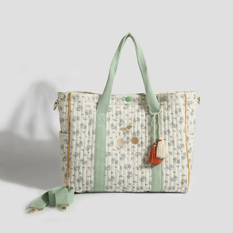 new CEL Spring New Mummy Bag Beige Green ing 2025 Floral Tote Bag Mom Storage Handbag
