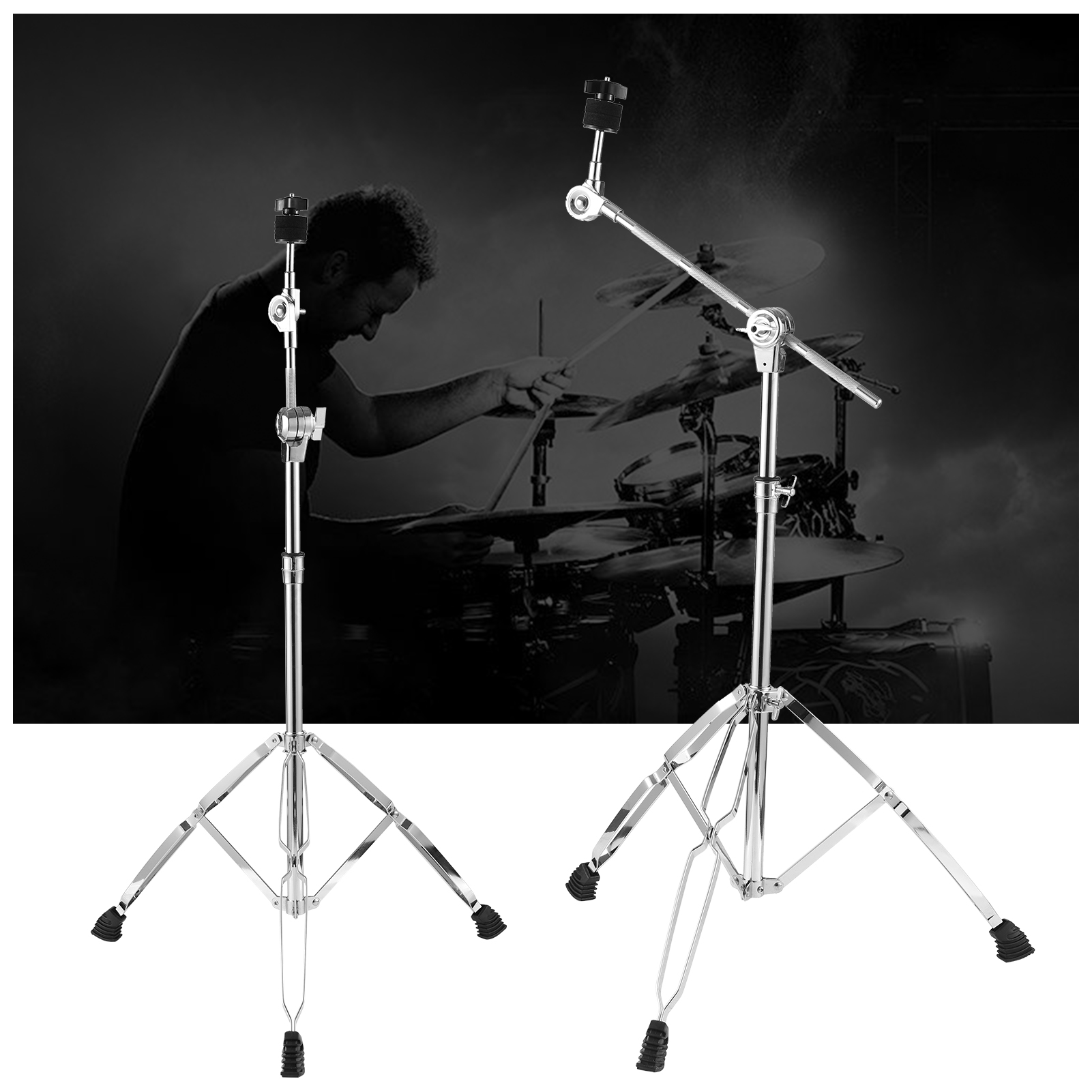 Cymbal Stand Straight & Boom Cymbal Stand Double Braced Legs Height & Angle Adjustable Drum-kit Cymbal Support Rack