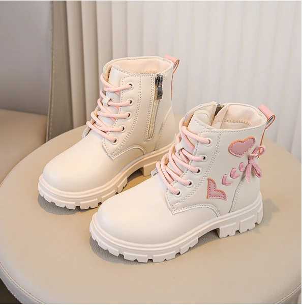 Girls ankle boots childrens fashion boots pink elegant zipper love pattern childrens princess leather boots anti slip size 26-37 M241102