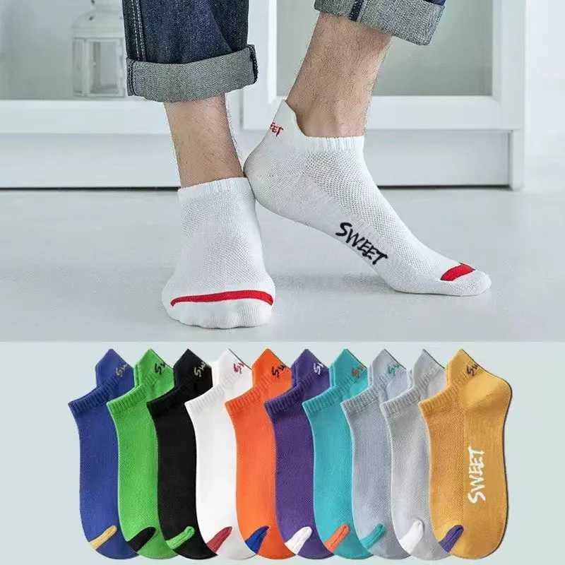 10 Pairs Fashion Mesh Summer Cute Cartoon Eyes Embroidered Sweat Absorbent Breathable Men Low Cut Ankle Knitted Boat LX241102