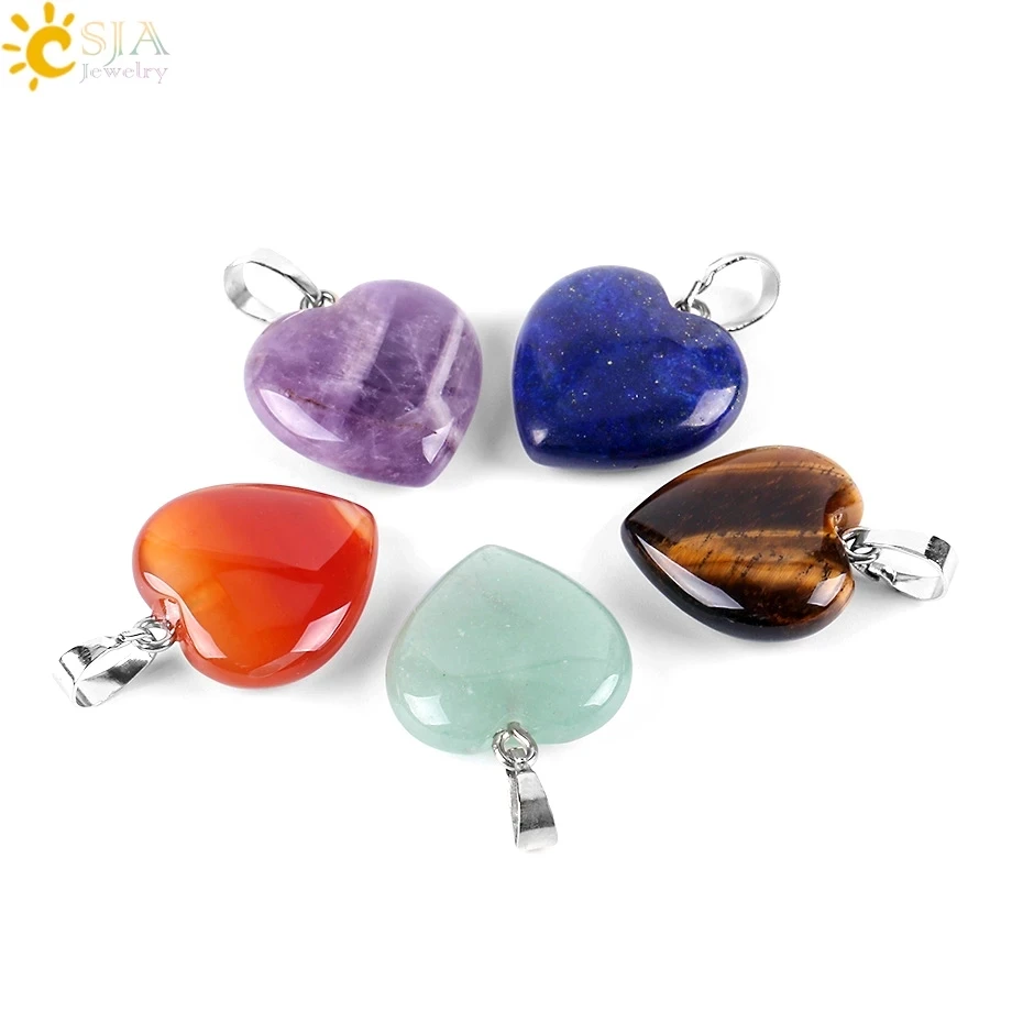 CSJA Heart Crystals Natural Stone Necklaces Pendants Women Carnelian Pink 2025 Quartz Clear Amethysts Crystal new Healing Necklace E594
