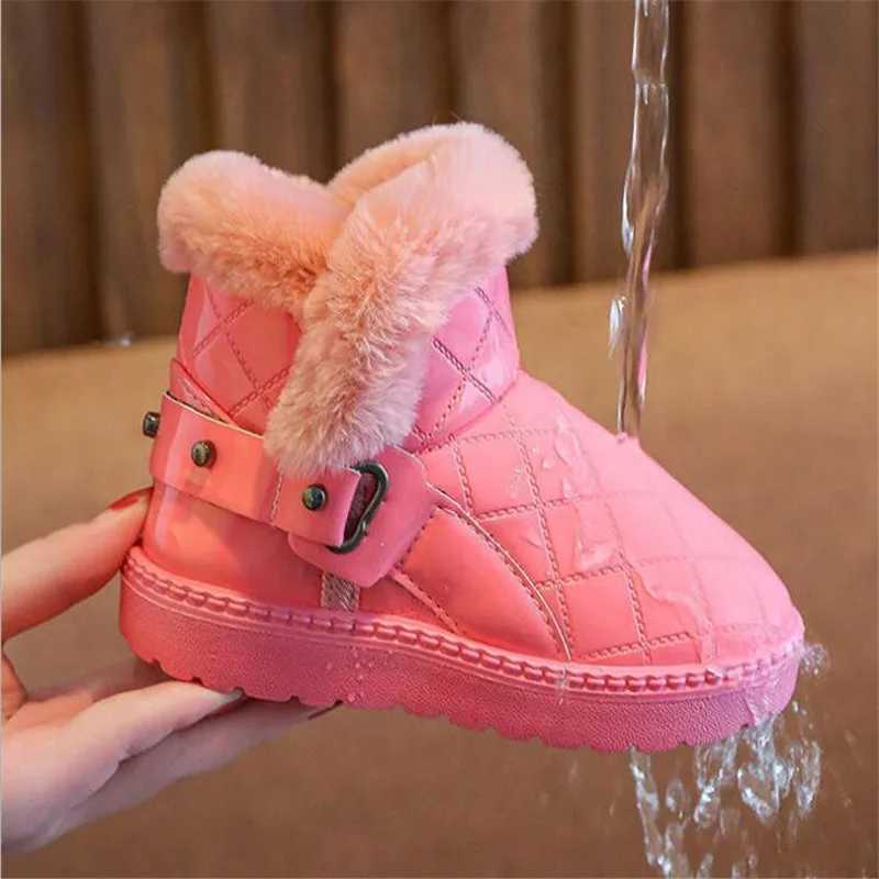 Winter childrens waterproof shoes plush girls snow boots warm shoes Pu leather flat strap childrens shoes outdoor snow boots M241102