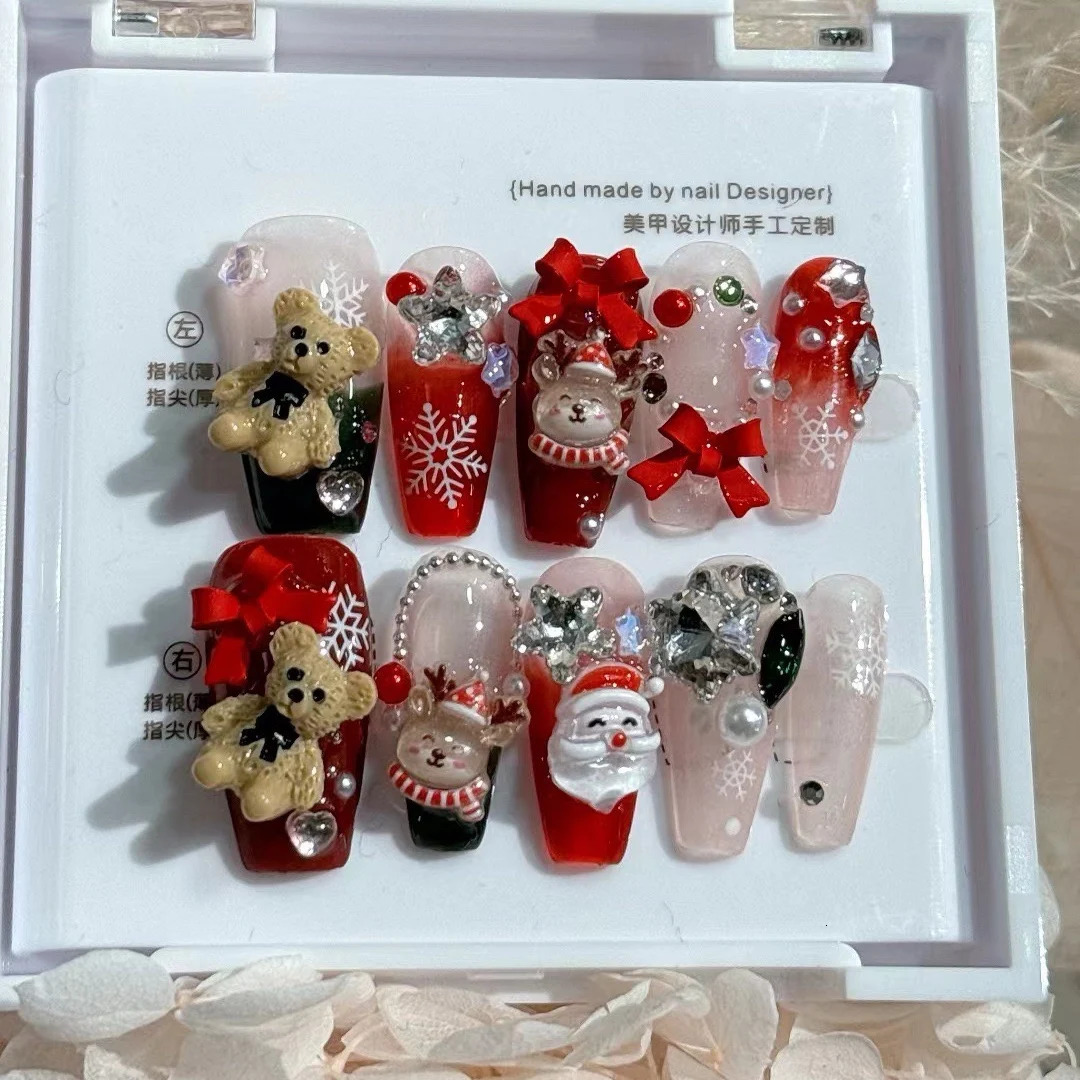 Handmade Christmas nails and Year elements are detachable and can be reused with fake nails 241031