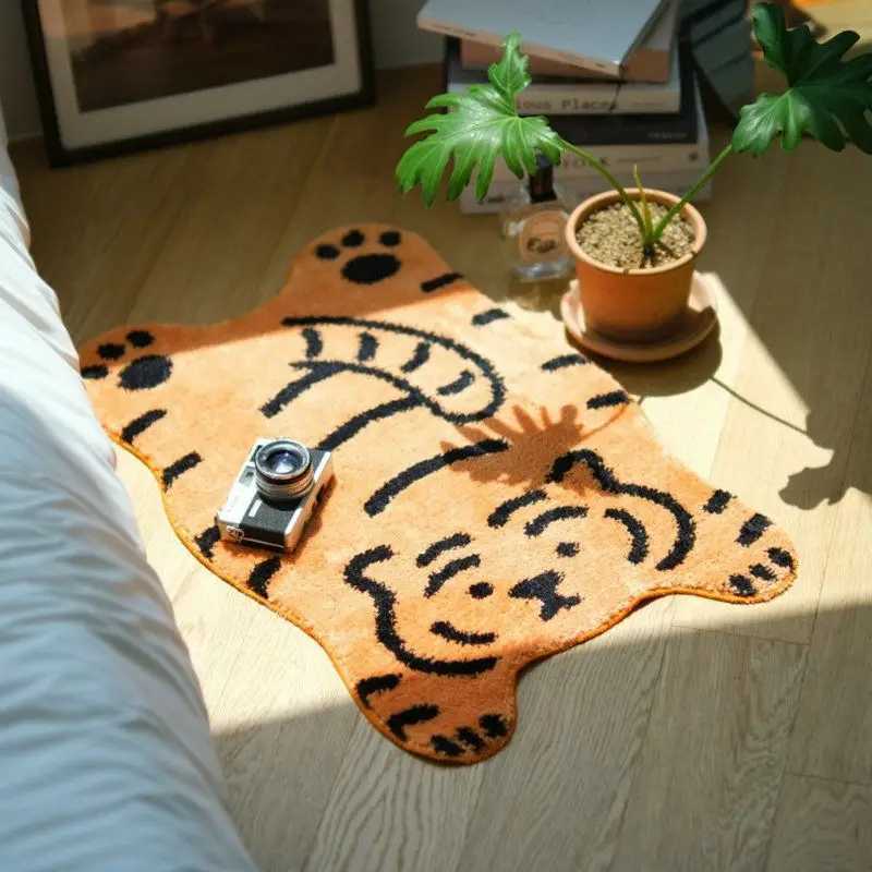 Cartoon Decor Carpet For Rooms Bedrooom Bathroom Floor One Piece Aesthetic Entrance Cute Tiger White Orange Mat Small RugXJ241101