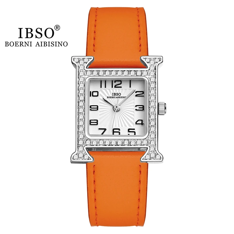 IBSO new 2023 New Women Rectangle Watches Japanese Quartz Movement Ultra-Thin 2025 3ATM Waterproof Full Dia Genuine Leather