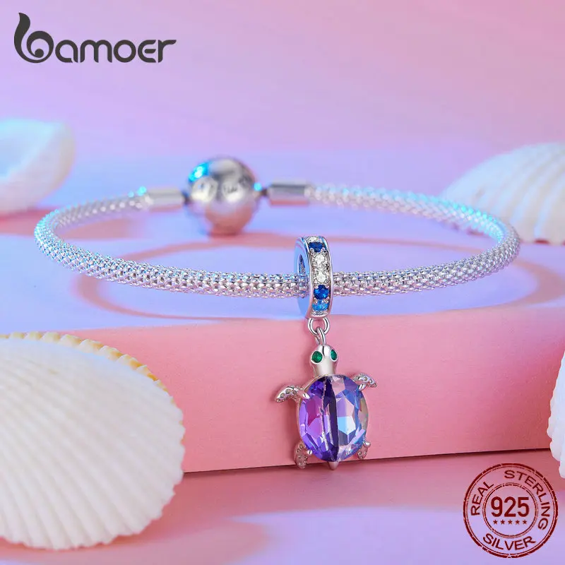Bamoer 925 Sterling Silver Dreamy Oecan Series Dazzling Crab Beads Seahorse Pendant Charms for Women Bracelet and Necklace DIY