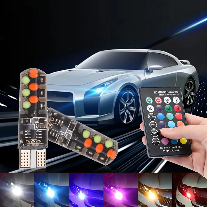 T10 W5W RGB LED Canbus 194 168 W5W 5050SMD Car Dome Reading Light new Auto Clearance Lamp RGB LED Bulb With 2025 Remote Controller 12V