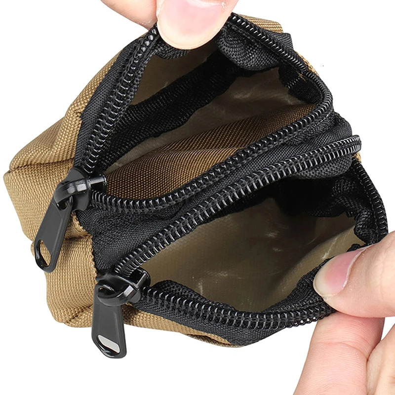 Nylon Double Zipper Pocket Coin Purse Men Outdoor Pouch Lightweight Small Card Holder Keys Storage Belt Waist Bag 241029