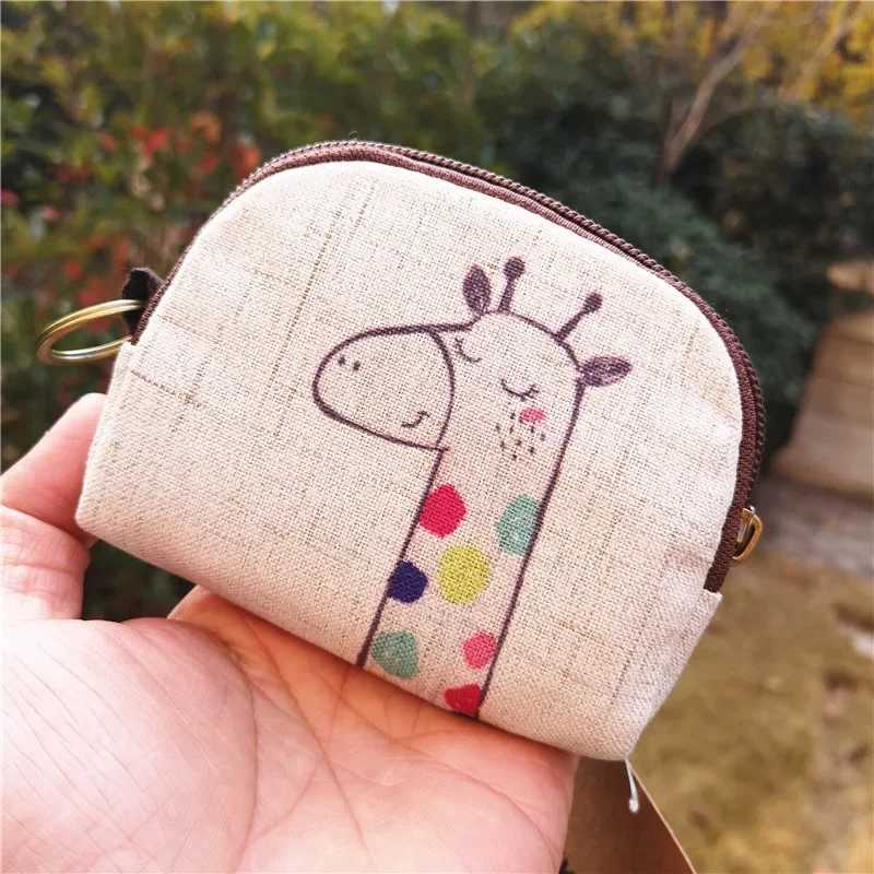 Cute Short Wallet Women Vintage Canvas Shell Coin Purse Lady Card Holder Cluh Kids Carto Totoro/Fox/Owl Small Change PursesXJ241111