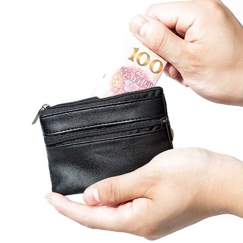 Men Women Leather Coin Purse Wallet Card Coin Key Storage Case Soft Holder Zip Black Mini Coin Bags Pouch Bag Zipper PouchXJ241111