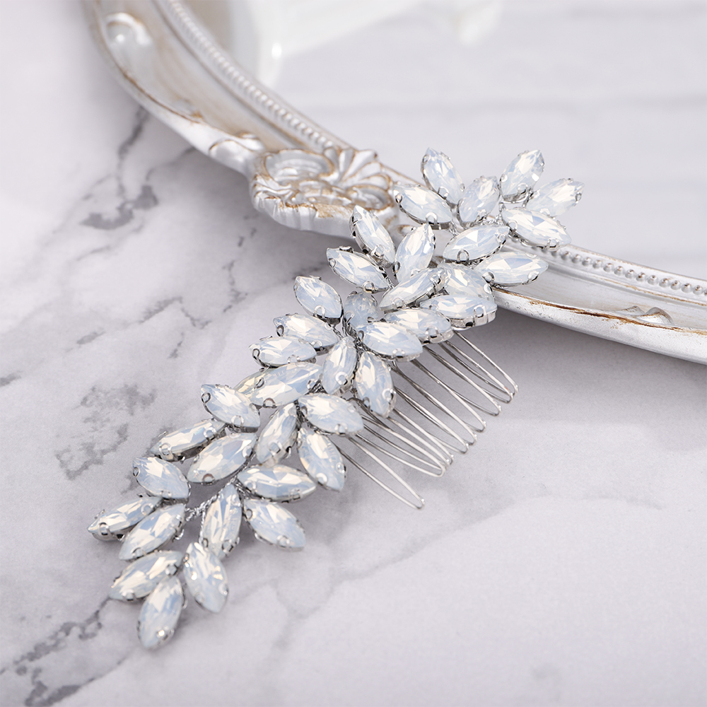 Opal Bride Wedding Luxury Full Rhinestones Hair Comb Silver Bridal Hair Accessories Hair Piece for Women and Girls Party Tiara