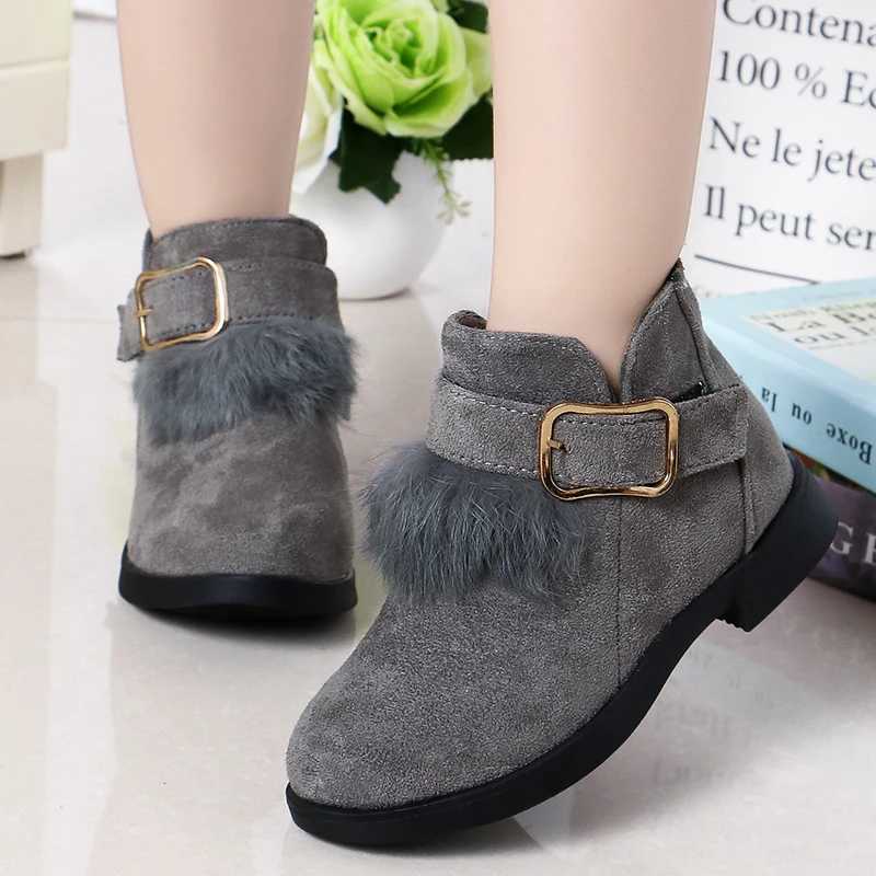 Soft leather childrens short boots round toes low boots plush autumn and winter Korean sled girls foot boots elegant and breathable PU M241102