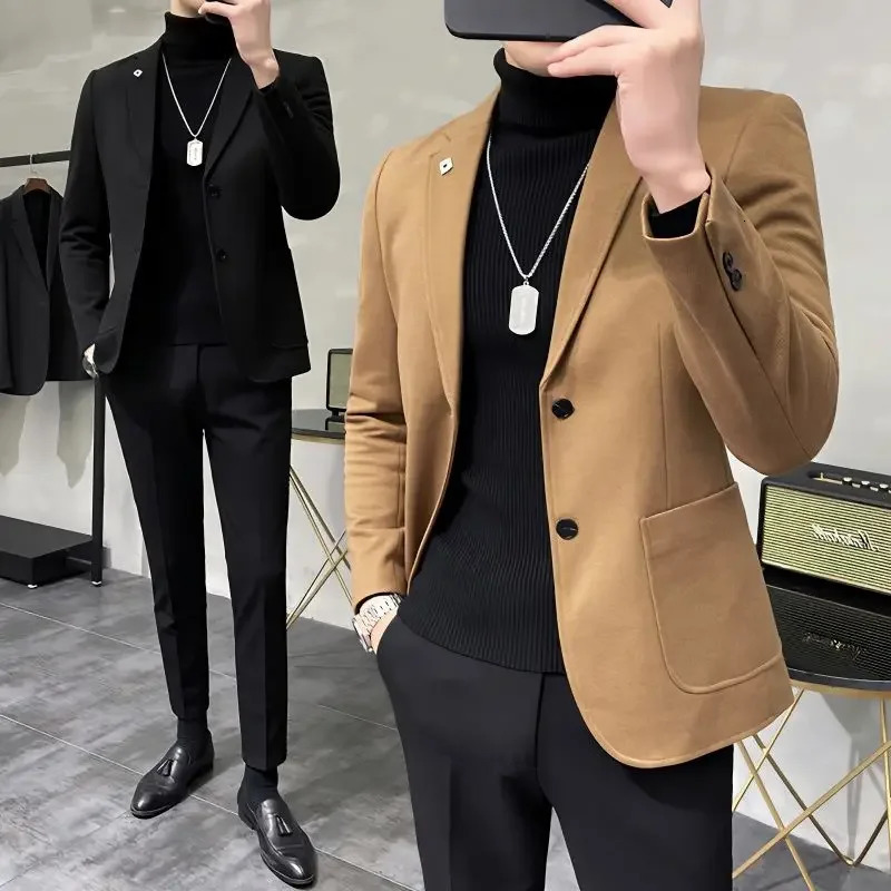 Jacket for Men Single Breasted Coats Business Slim Fit Man Suits and Blazers Thin Dress Jackets Elegant Korean Style Clothes 241024