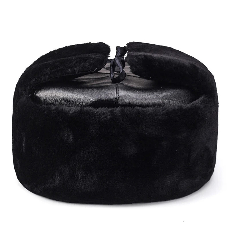 Thick Russian Hat Mens Military Hat Winter Ushanka Bomber Hat Solid Leather Earrings Trap Ski Hat Mens 241031