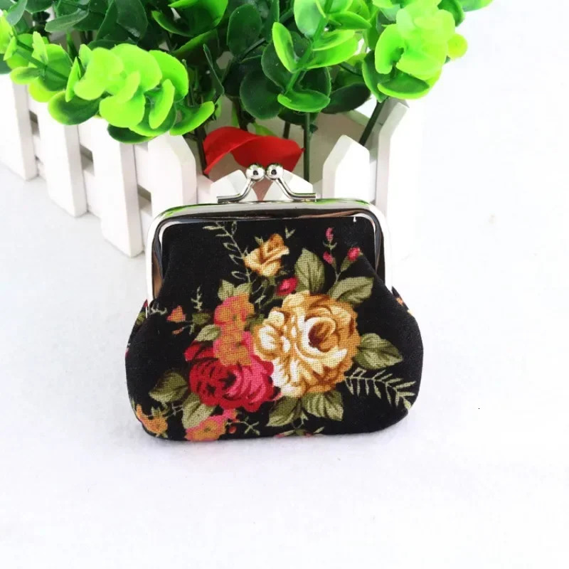Canvas Rose Mini Coin Purse Womens Fabric Buckle Bag Cute Little 241029