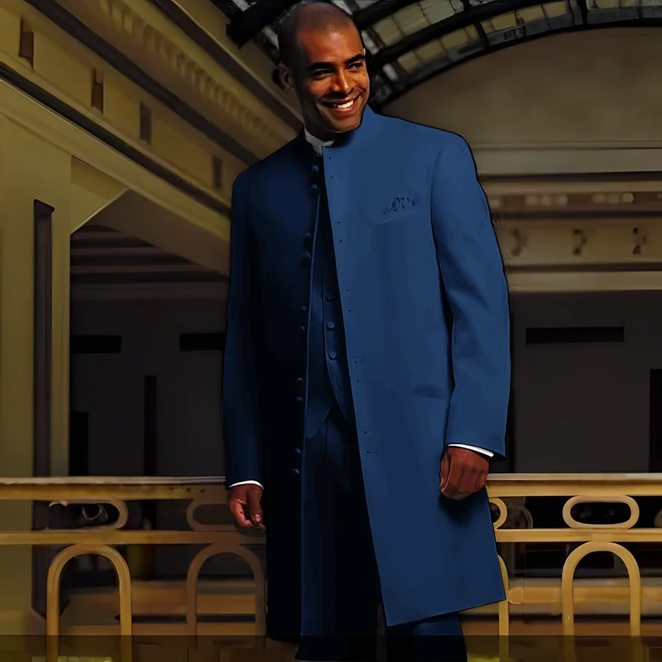 2024 Mens Suit Long Jacket Pants Vest Threepiece Set Wedding Groom Tuxedo Indian Style Single Breasted Blazer Custom 241024