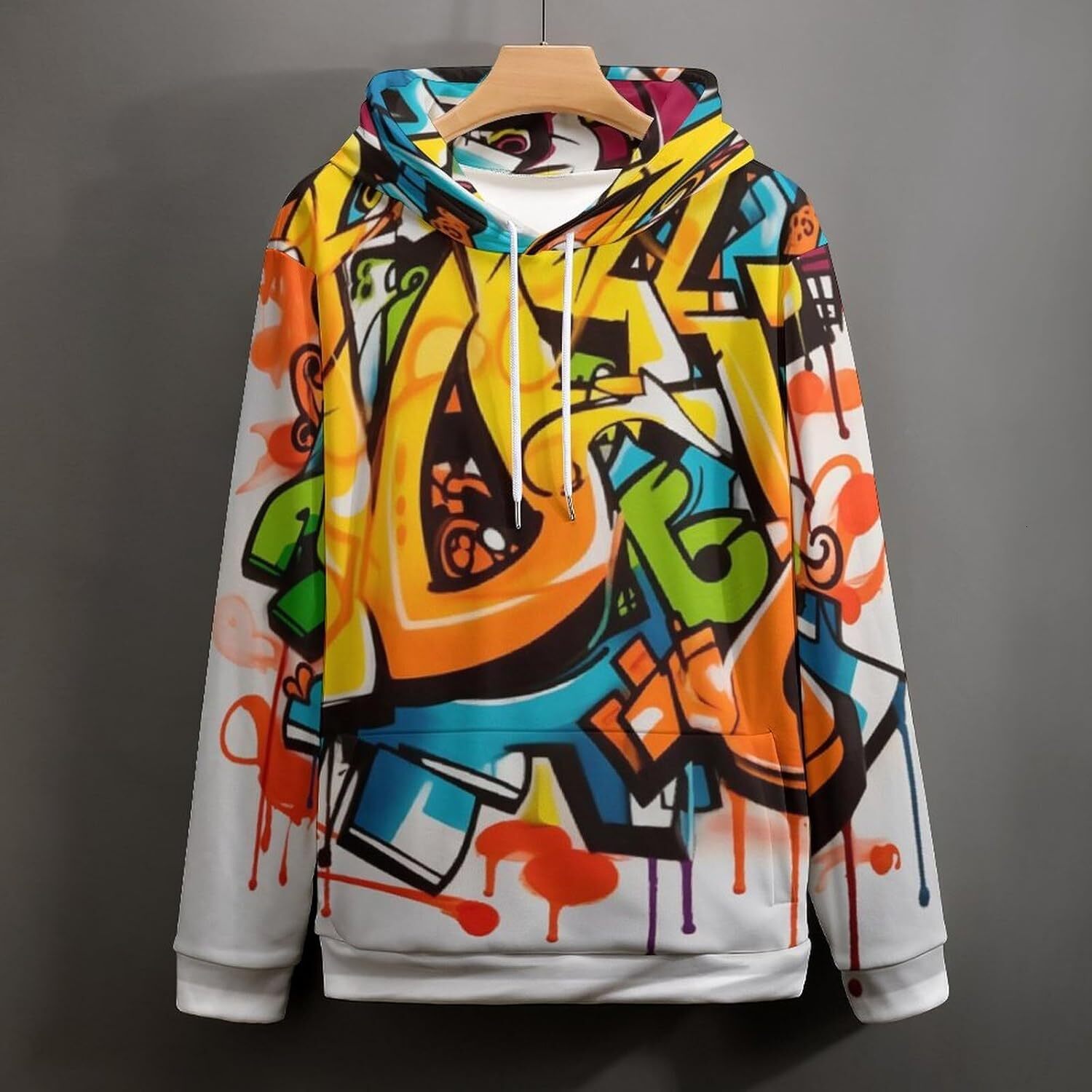 Hoodie for Mens Womens Unisex Novelty Hip-Hop Graffiti Hoodie, Stylish Street Dreamy rainbow lettering sweatshirt Pullover Long Sleeve