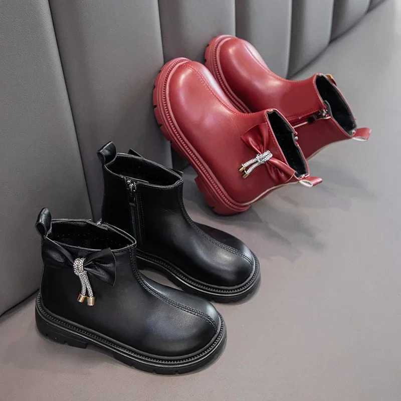 Girls Short Boots and Sweet Bow Childrens Ankle Boots Solid Color Version Autumn New Girls Princess Boots Thick Soft Bottom M241102