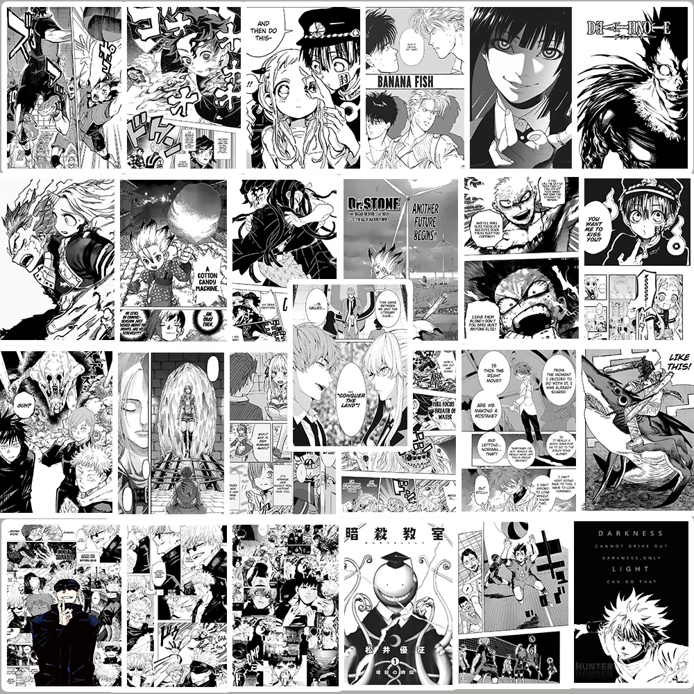 new 25PCS Black And White Anime Posters Waterproof Stickers Laptop PVC iPad 2025 Bicycle Toy Decals