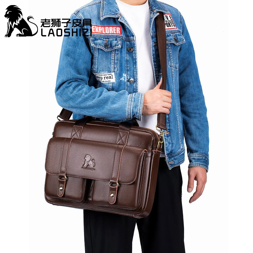 100% genuine leather Mens briefcase laptop bag large capacity business handbag casual shoulder crossbody bags messenger 241029