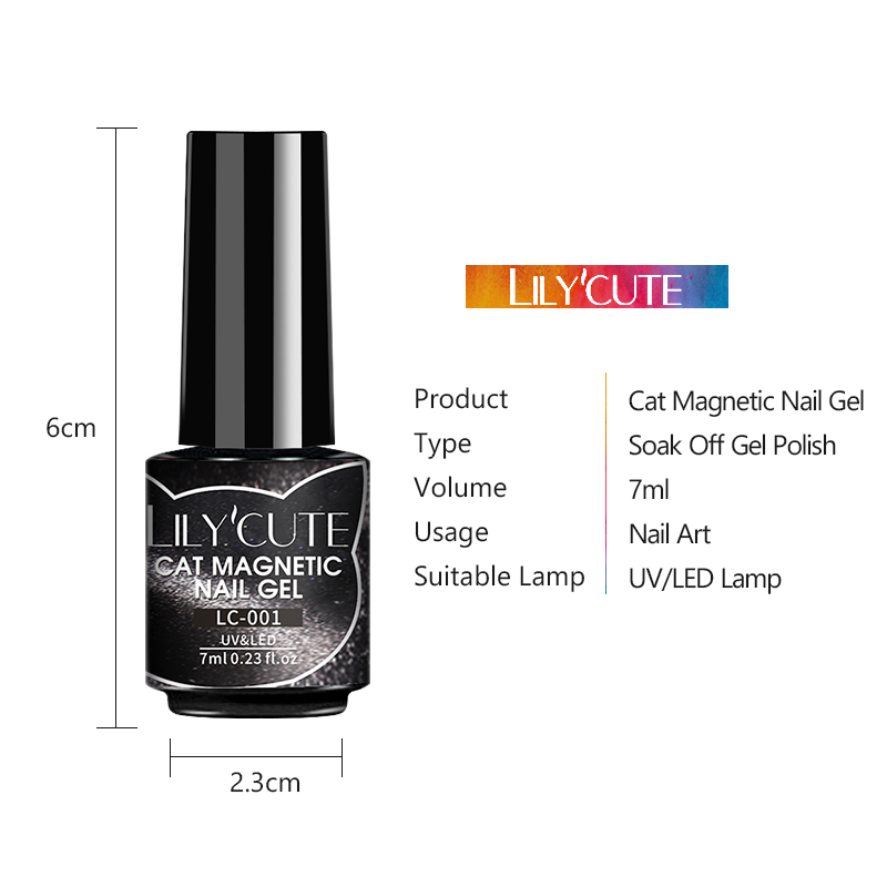 LILYCUTE ML D Reflective Cat Magnetic Gel Nail Polish Set With Magnet Stick Black Fluorescent Glitter 5