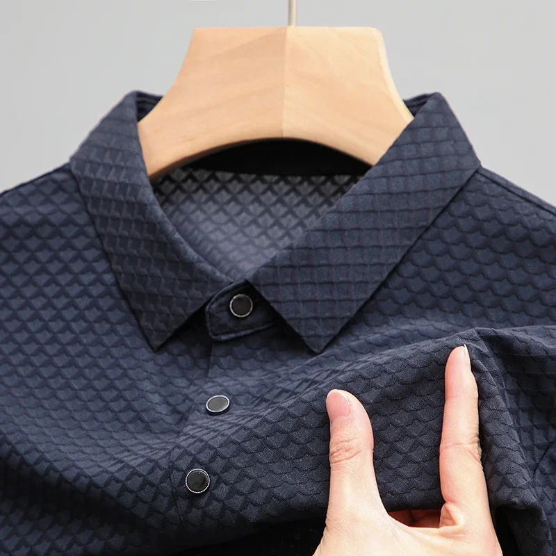 Solid Color Men T-shirt Short Sleeve Polo Shirt Lightweight Business Casual Turn-down Collar Top Mens Fashion Slim Fit Pullover 240326